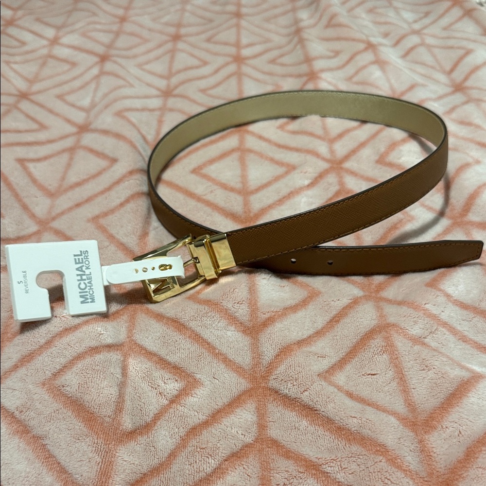 Michael Kors Tan Leather Belt with Gold Buckle
